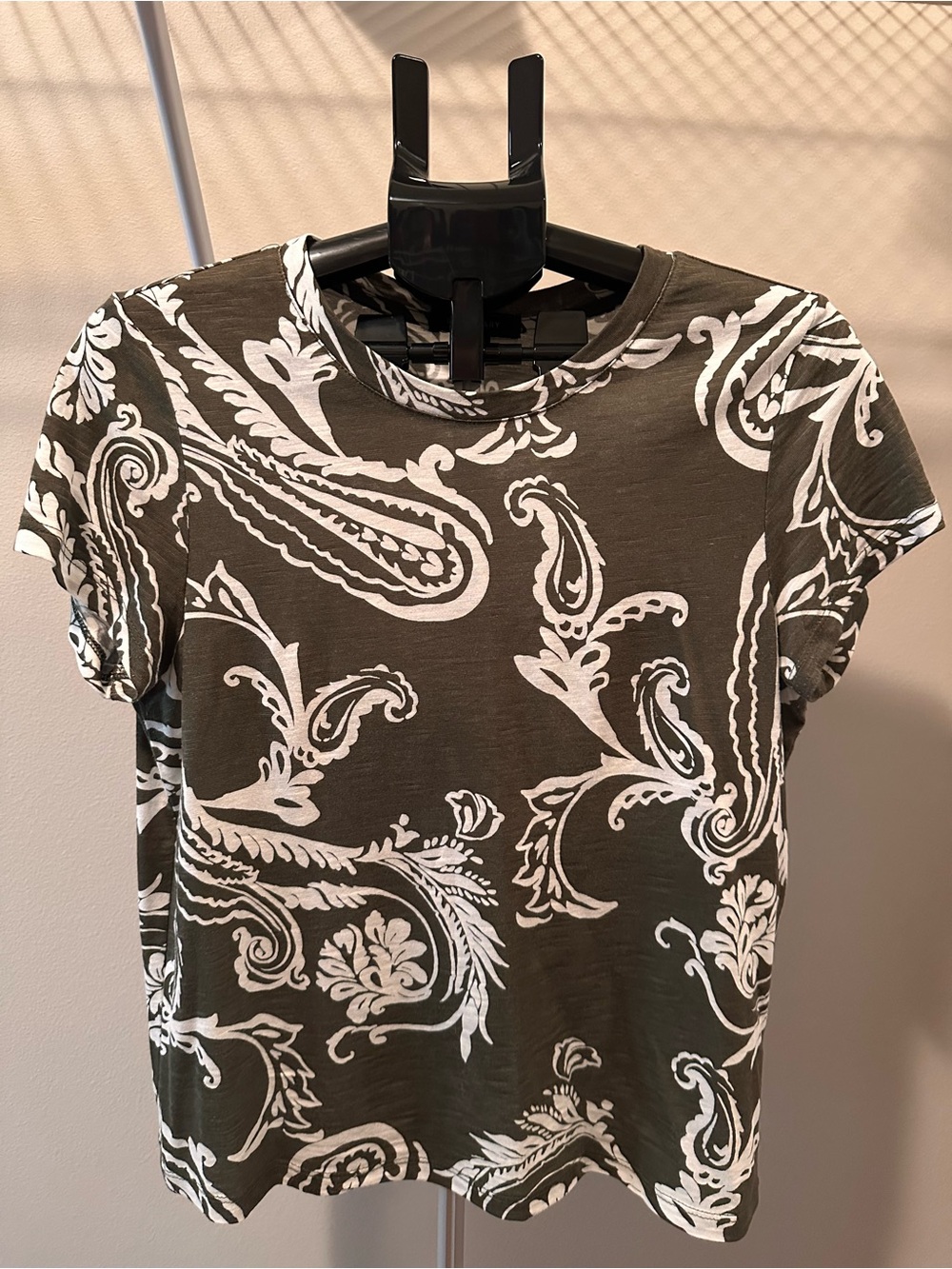 Sanctuary Olive Green Tee with White Floral Paisley